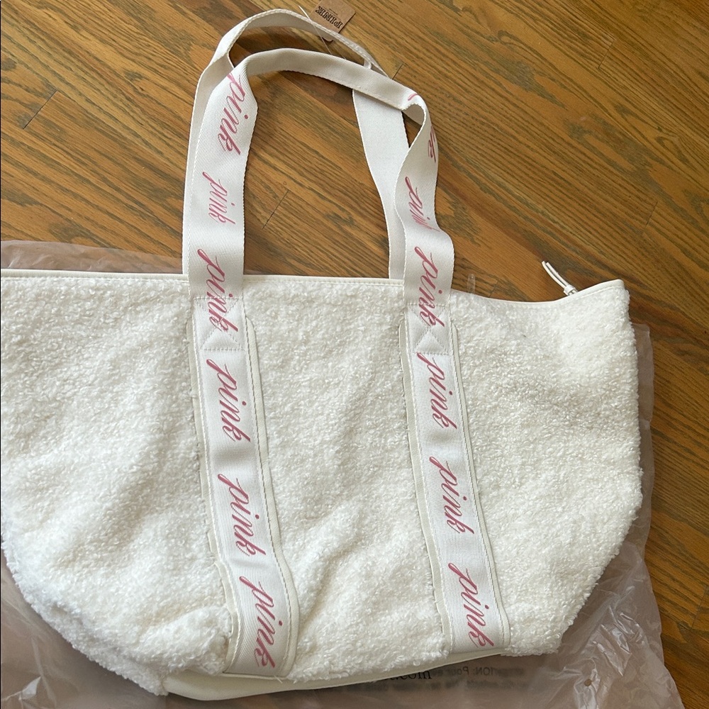 White Tote Bag with Pink Accents
